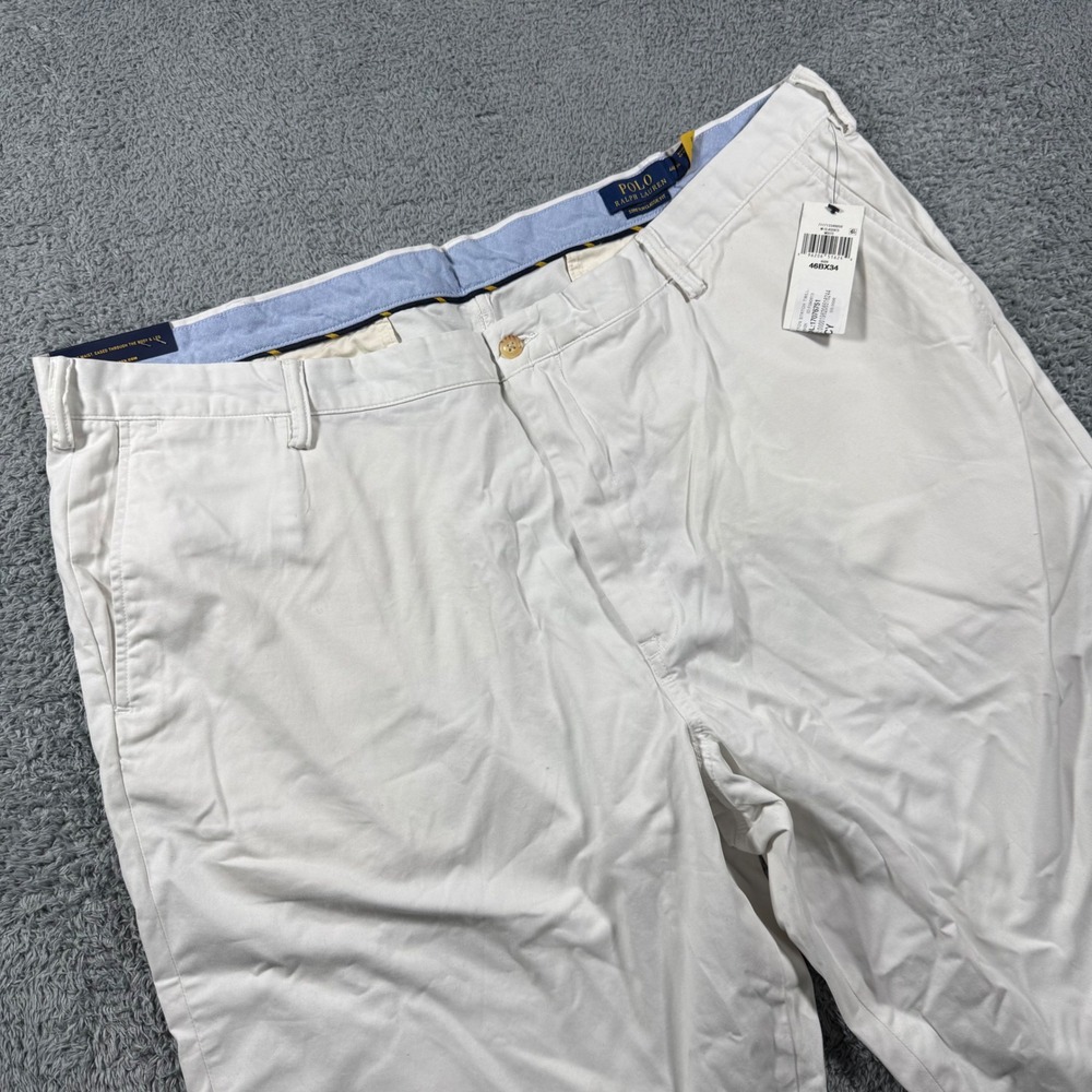 NWT Polo Ralph Lauren Chino Pants Mens 46x34 White Stretch Classic Fit Twill